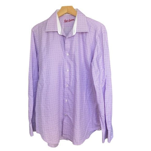Robert Graham Purple White Gingham Button Down Shirt Mens L / XL - Picture 1 of 3